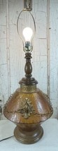 Vintage Mid-Century Amber Crackle Glass Globe Table Lamp MCM Boudoir Max... - £85.19 GBP