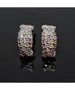 Stunning Swarovski Swan Aurora Borealis Crystal Clip On Earrings Pave AB - $39.95