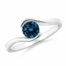 Semi Bezel-Set Solitaire Round London Blue Topaz Bypass Ring in Silver Size 7.5 - £191.46 GBP