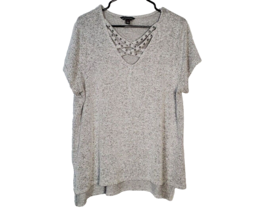 Rock &amp; Republic Shirt Womens XL Gray Embellished Neckline Soft Rayon Spa... - £13.42 GBP