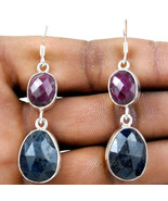 925 Sterling Silver Sapphire &amp; Ruby Handmade Earrings Xmas Gift Women ES... - £41.35 GBP