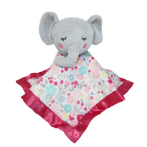 Parent&#39;s Choice Baby Grey Elephant Flowers Security Blanket Pink Satin Bottom - £29.57 GBP