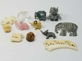 Elephant Figurines Lot of 12 Mixed Material Small Charms Various Colors ... - $15.15