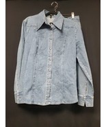Escada 2 Pc Blue Denim Rhinestone Embroidered Jacket &amp; Skirt Suit Size 4... - €157,04 EUR