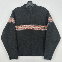 Woolrich Sweater Womens Medium Lambswool Nordic Fair Isle Dark Gray Granny Cabin - £22.53 GBP