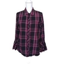 Time And Tru Womens Plaid Long Flared Sleeves Button Down Shirt Size M 8... - £11.61 GBP