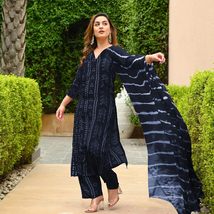 Women&#39;s Rayon Blend Straight Bandhej Printed Kurta with Pant &amp; Dupatta - $30.48