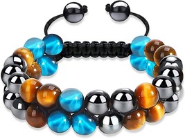 Triple Protection Bracelet,Obsidian Hematite Tiger Eye Bracelet Beaded Bracelets - £14.57 GBP