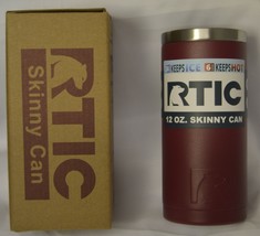 RTIC 12oz Skinny Can Cooler Stainless Steel Vacuum Insulated in Burgundy Maroon 