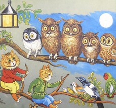 2 Cats,6 owls &amp; 5 birds on a tree - Louis Wain - Framed Picture - 12&quot; x 16&quot; - £40.33 GBP