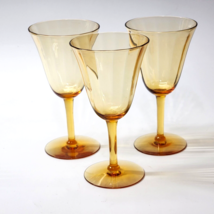 Fostoria Crystal Amber Yellow Stem Panel Optic 6⅜” Wine Glasses - Set Of 3 - £35.32 GBP