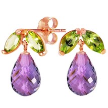 3.40 Carat 14K Solid Rose Gold Stud Gemstone Earrings with Peridots &amp; Amethysts - £184.23 GBP