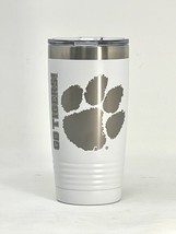 Clemson PAW White 20oz Double Wall Insulated Stainless Steel Tumbler Great Gift - £19.92 GBP