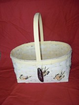 Woven Painted Pale Yellow Oval Decor Basket W/ Raised Butterfly Accents ... - $10.99