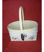 Woven Painted Pale Yellow Oval Decor Basket W/ Raised Butterfly Accents ... - £8.64 GBP