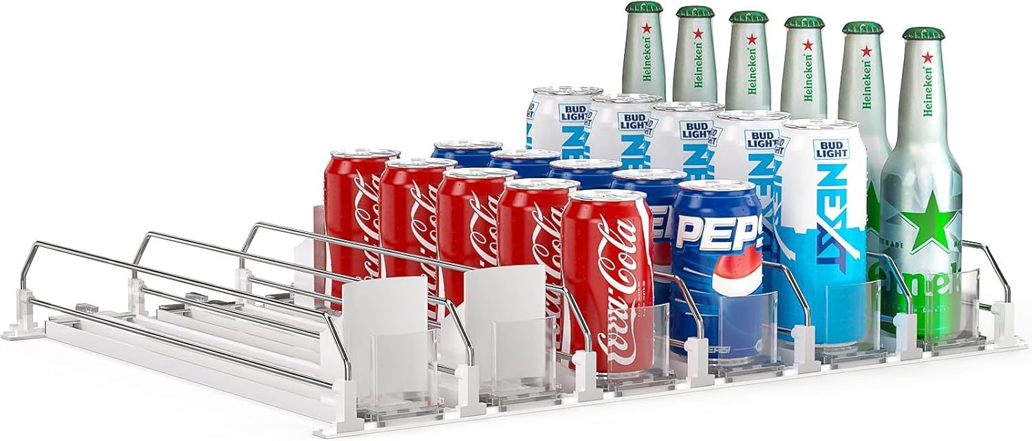 Soda Can Dispenser For Refrigerator,Self-Pushing Drink Organizer, White,... - $41.98