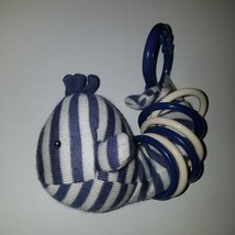 Jellycat Baby Lovey Blue White Striped Whale Plush 5&quot; Knit Toy Rings Crinkle - £20.15 GBP