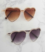 Heart Shape Love Womens Rhinestone Bling Sunglasses Retro Vintage Designer - £7.86 GBP