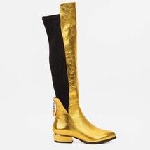 The Fairoks Gold Leather Pointy Toe Knee High Women Boot image 7