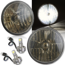 7&quot; Crystal Smoked Glass Lens Metal Headlight SMD COB 360° 18/24w LED Bulb Pair - £78.59 GBP
