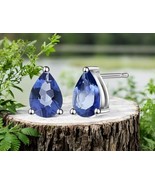 925 Sterling Silver Stud Earrings | 6x8mm Blue Teardrop Gemstone | Gift - $40.27 CAD