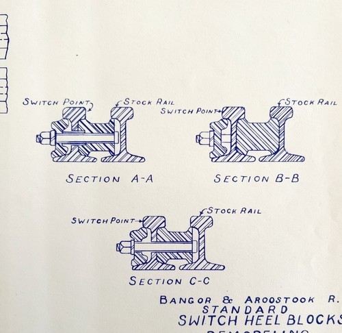 1963 Railroad Bangor Aroostook Switch Heel Block Blind Bolt Blueprint F3... - $84.36