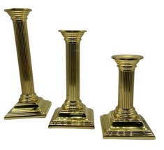 Smithsonian Baldwin Heavy Brass Candle Sticks Classic Columns 5&quot;, 9.5&quot; &amp; 11.5&quot; - £57.07 GBP