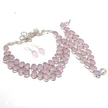 Rose Quartz Oval Shape Handmade Fashion Ethnic Necklace Set Jewelry SA 4766 - £31.12 GBP