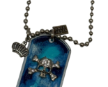 Kate Mesta Crystal Skull &amp; Crossbones Dog Tag  Necklace  Art to Wear New - £15.78 GBP