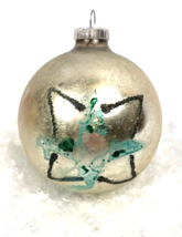 Vintage Christmas Ornament Glass Ball Mica Silver Star Green 2.75&quot; Germany - $18.50