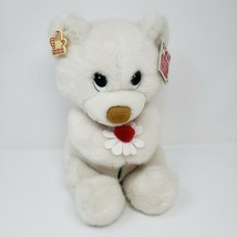 13&quot; Vintage Applause White Teddy Bear Corey Stuffed Animal Plush Toy Love Flower - £43.89 GBP