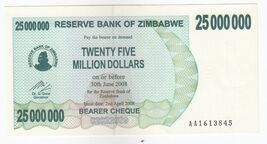 Zimbabwe, 25 Million Dollars, 2008, P56, UNC - $13.07