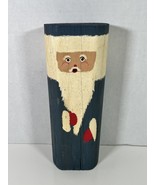 10” Blue With Red Mittens Hand Painted Log Santa Christmas Decor - $9.50