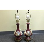 SET OF TWO Dark Pink LAMPS with VICTORIAN Depiction and GOLD Detail SWAN... - £210.33 GBP