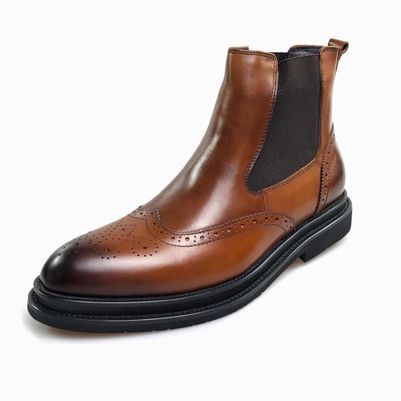 High Ankle Men Brown Burnished Brogue Toe Wing Tip Genuine Leather Boot US 7-16