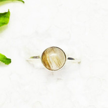 925 Argent Sterling Doré Rutile Quartz Bague Handmade Pierre Précieuse Bijoux - £30.68 GBP