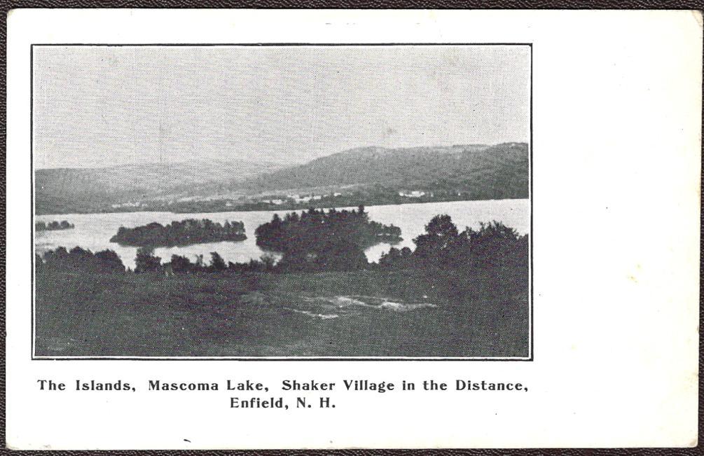 Enfield, NH Und/B Postcard - The Islands, Mascoma Lake, Shaker Village - $12.75