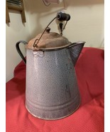 Primitive Graniteware Coffee Pot w/Lid Gray Swirl-Speckled Enamel- Chuck... - $64.35