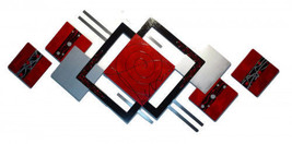 Wall Sculpture- Essentially Red 3 pc wood and metal Wall hangings - 90x41 Art69 - £474.80 GBP