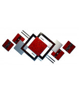 Wall Sculpture- Essentially Red 3 pc wood and metal Wall hangings - 90x4... - $814.08 CAD