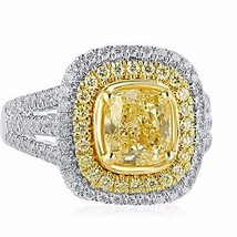 2.99CT GIA Certified Fancy Light Yellow Cushion Diamond Engagement Ring 18k Gold - £7,454.23 GBP