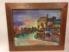 Framed Signed Watercolor Painting of Street Buildings by Sue in Wood Frame - £25.85 GBP