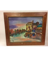 Framed Signed Watercolor Painting of Street Buildings by Sue in Wood Frame - £25.96 GBP