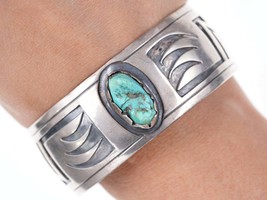 Vintage Hopi Overlay Sterling silver turquoise cuff bracelet sf - £283.61 GBP