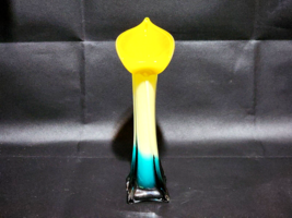 Yellow &amp; Green Under Clear Jack In The Pulpit Calla Lily 12&quot; Tall Art Glass Vase - £27.59 GBP