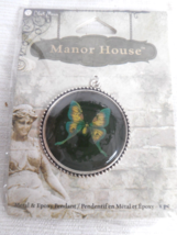 2008 Blue Moon Manor House Silver &amp; Black Round Metal Epoxy Butterfly Pendant - £11.00 GBP