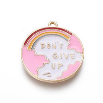 Quote Charm DON&#39;T GIVE UP Pendant Gold Enamel Rainbow Inspirational Word Charm - £3.07 GBP