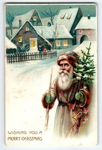 Santa Claus Postcard Old World Brown Coat Belsnickles Tree S Langsdorf Germany - £41.59 GBP