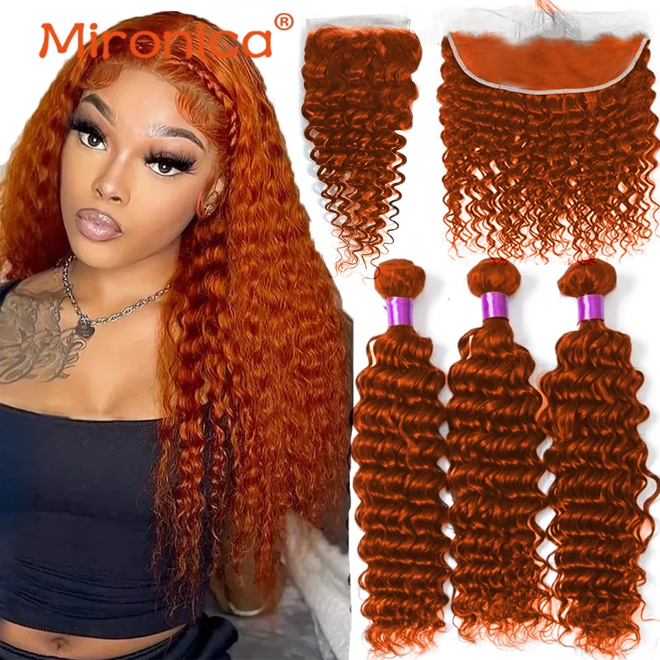 Orange Ginger Deep Wave Human Hair 1/3/4 Bundles with Closure 100% Brazilian - £96.66 GBP+