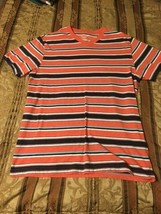 Men&#39;s Faded Glory V-Neck Shirt--Size M--Pink/Blue/White Striped - $7.99